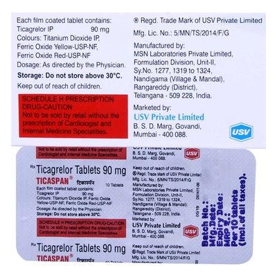 Ticaspan Tablet 10's, Pack of 10 TABLETS