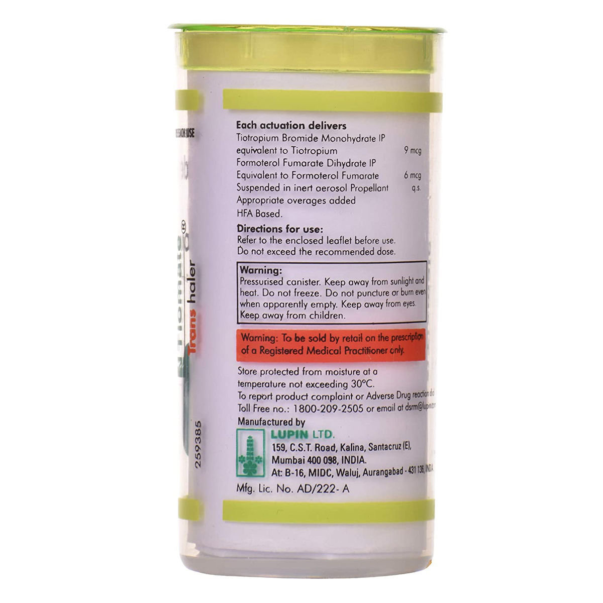 Tiomate Transhaler 180 mdi Price, Uses, Side Effects, Composition ...