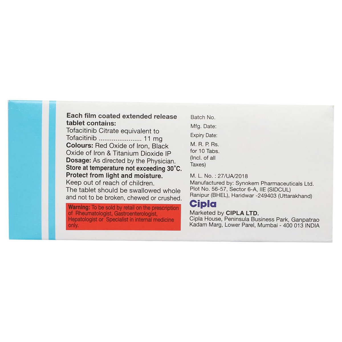 Tofajak XR Tablet 10's, Pack of 10 TabletS Tofajak XR Tablet 10's, Pack of 10 TabletS