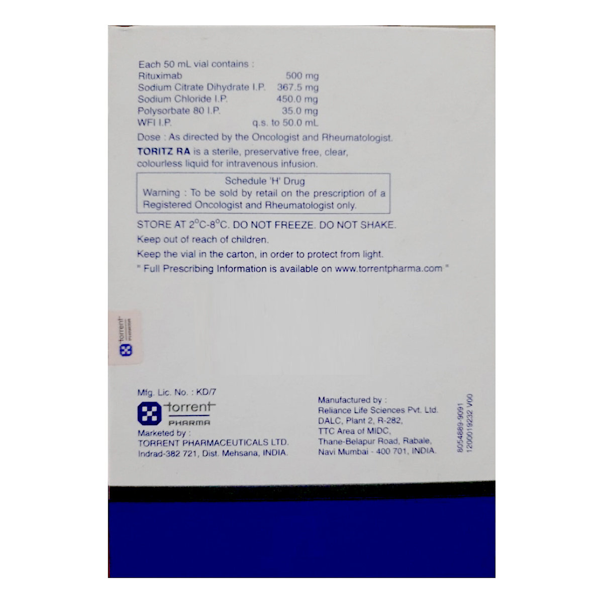 Toritz Ra 500Mg/50Ml Inj, Pack of 1 Toritz Ra 500Mg/50Ml Inj, Pack of 1