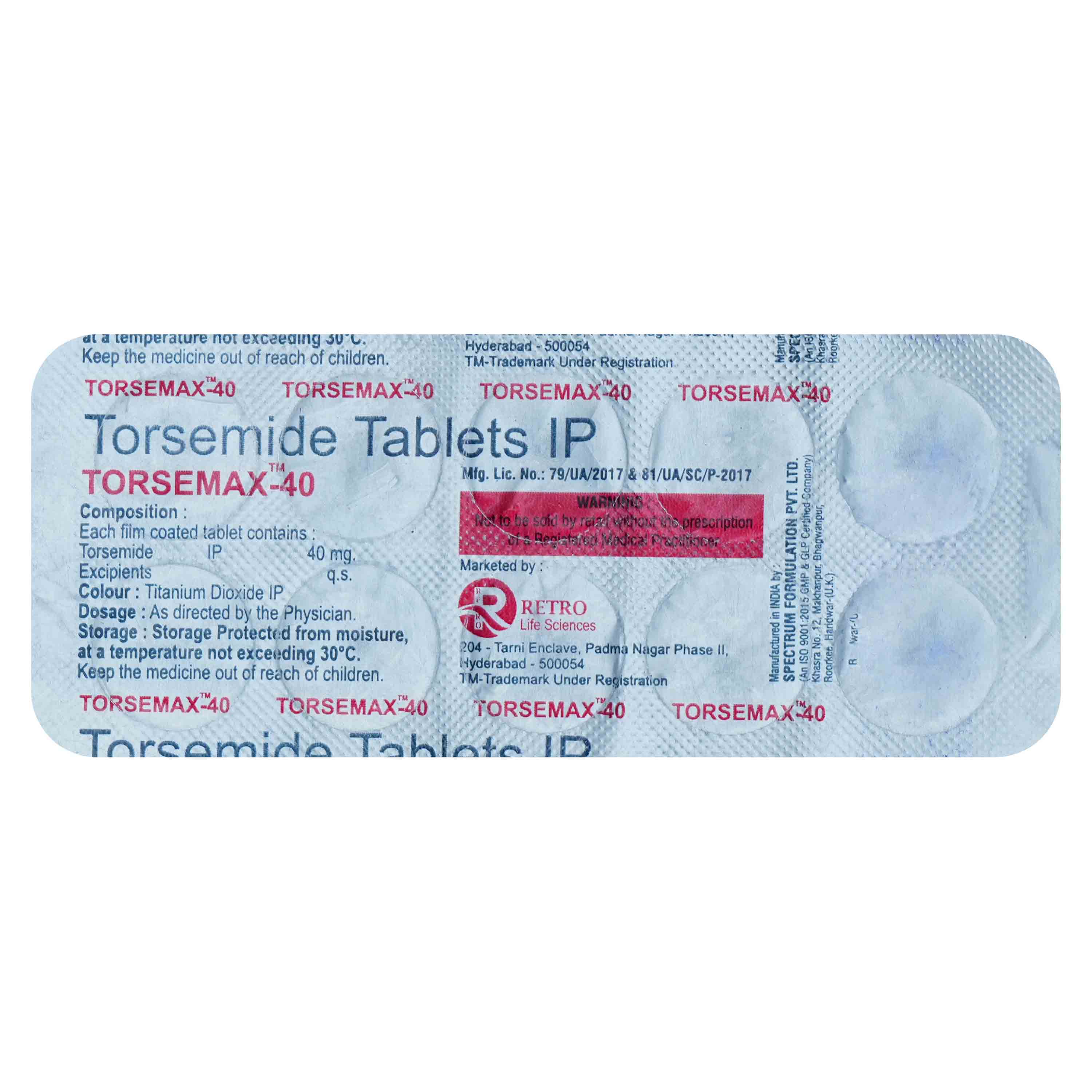 Torsemax-40 Tablet 10's, Pack of 10 TABLETS Torsemax-40 Tablet 10's, Pack of 10 TABLETS