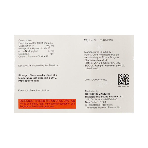 Transgaba-NT 400 mg Tablet 10's, Pack of 10 TABLETS Transgaba-NT 400 mg Tablet 10's, Pack of 10 TABLETS