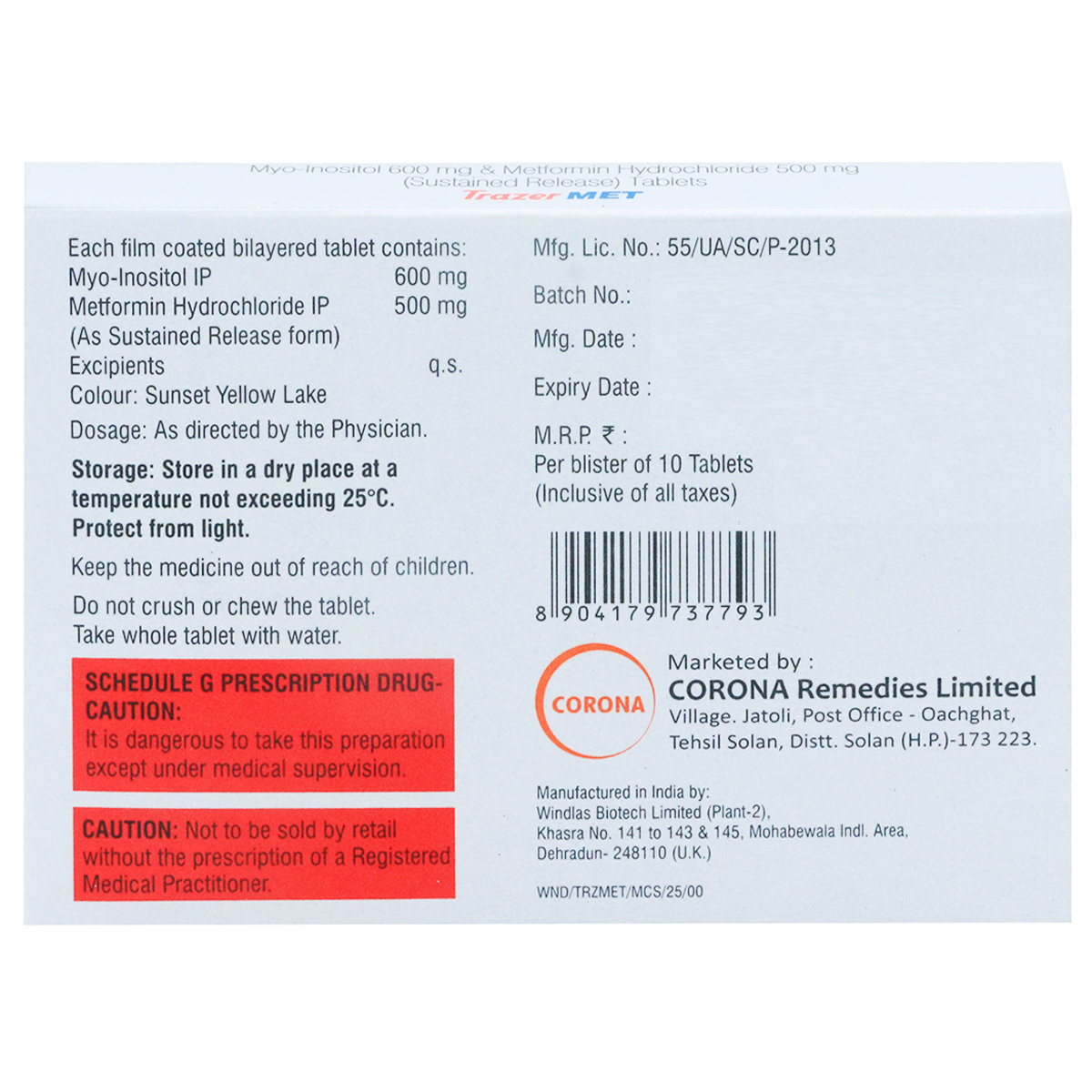 Trazer Met Tablet 10's, Pack of 10 TabletS Trazer Met Tablet 10's, Pack of 10 TabletS