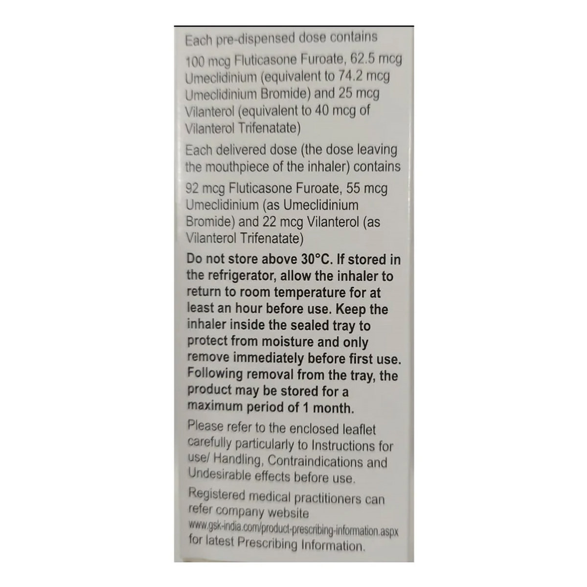 Trelegy Ellipta 100mcg/62.5mcg/25mcg Powder For Inhalation 30 mdi, Pack of 1 INHALER Trelegy Ellipta 100mcg/62.5mcg/25mcg Powder For Inhalation 30 mdi, Pack of 1 INHALER