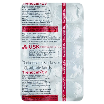 Trendcef-CV Tablet 10's, Pack of 10 TabletS