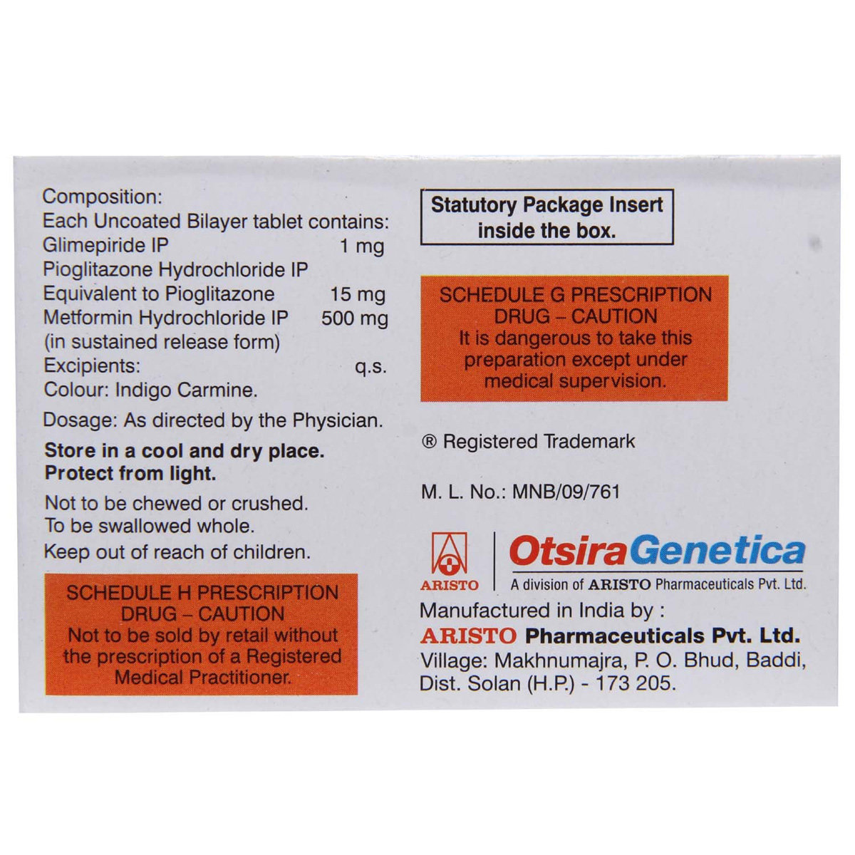 Triglimiprex 1 Tablet 10's, Pack of 10 TABLETS Triglimiprex 1 Tablet 10's, Pack of 10 TABLETS