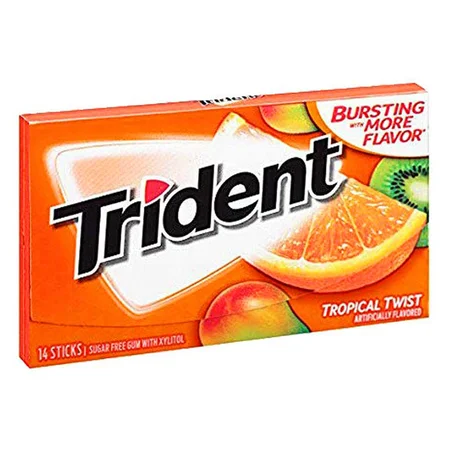 Trident Tropical Twist Sugar Free Gum, 14 Sticks