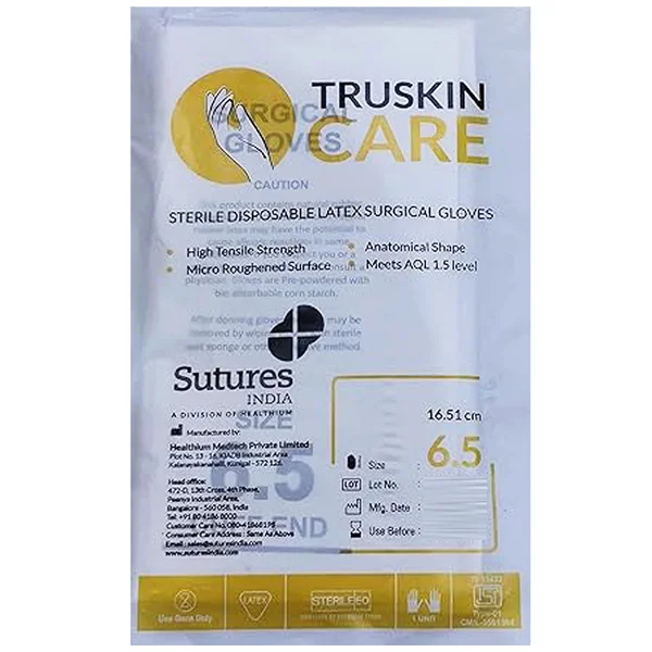 Healthium Truskin Sterile Disposable Latex Surgical Gloves-6.5