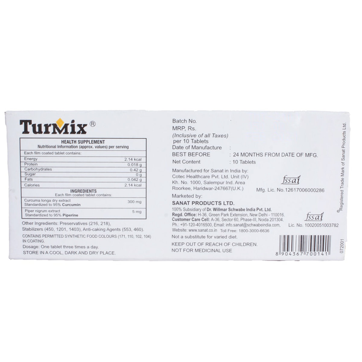 Turmix Tablet 10's, Pack of 10 TABLETS Turmix Tablet 10's, Pack of 10 TABLETS