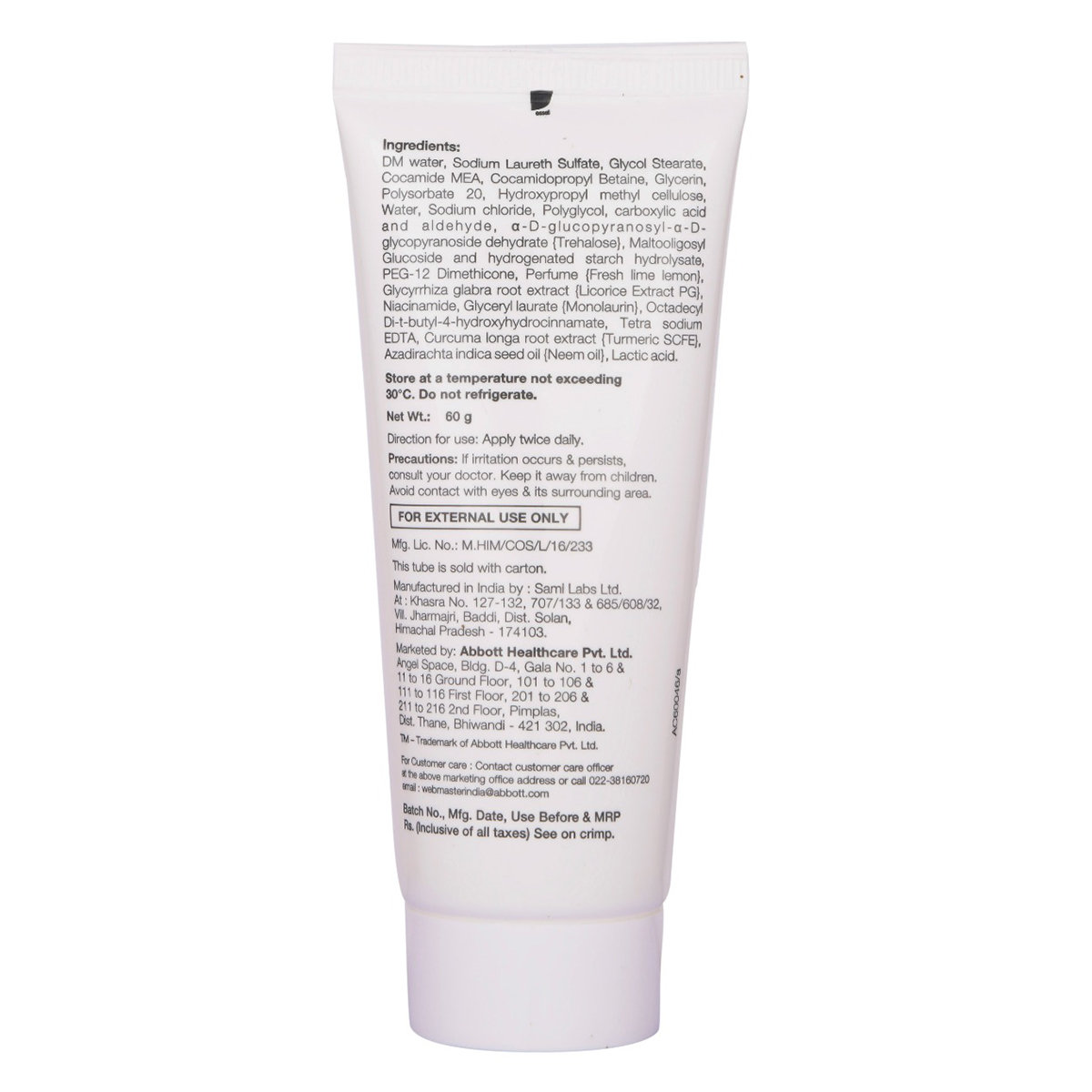 Tvaksh Face Care Gentle Face Wash 60 gm | Gentle Cleansing | Eliminates Oil & Dirts | For Acne Prone Skin, Pack of 1 Tvaksh Face Care Gentle Face Wash 60 gm | Gentle Cleansing | Eliminates Oil & Dirts | For Acne Prone Skin, Pack of 1