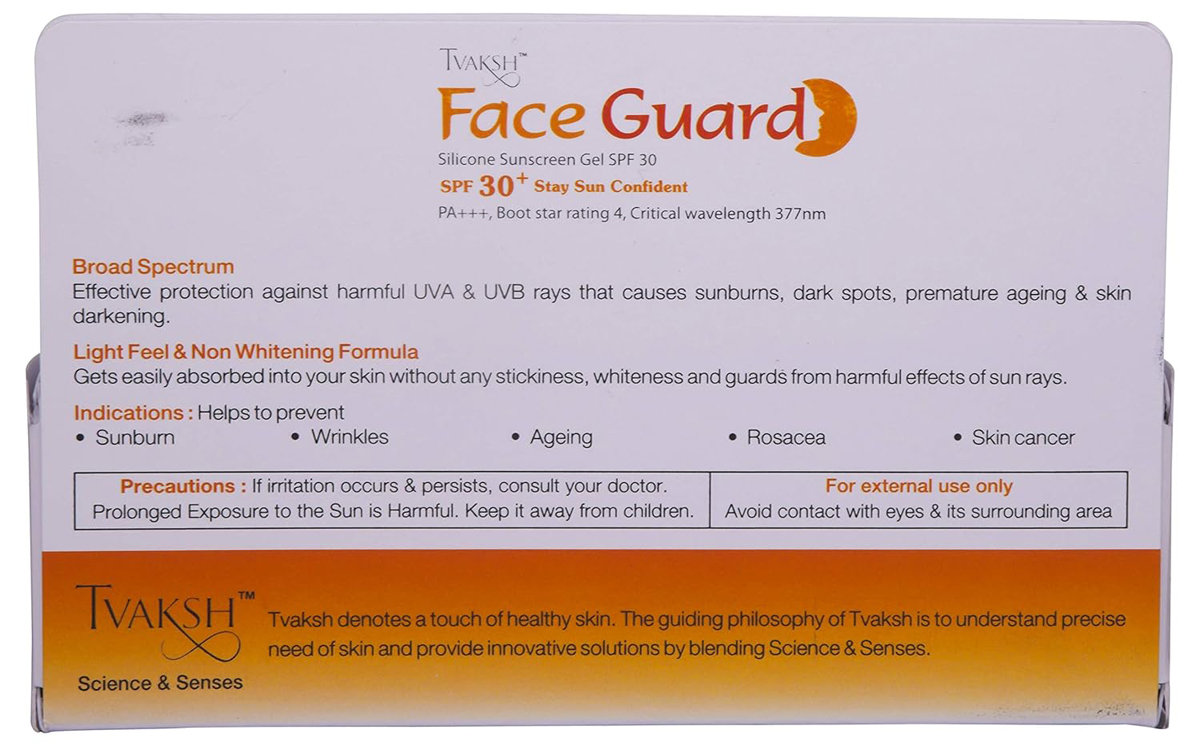 Tvaksh Face Guard SPF 30+ Sunscreen Gel 50 gm, Pack of 1 Tvaksh Face Guard SPF 30+ Sunscreen Gel 50 gm, Pack of 1