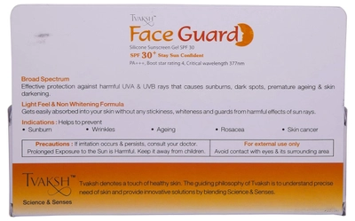 Tvaksh Face Guard SPF 30+ Sunscreen Gel 50 gm, Pack of 1