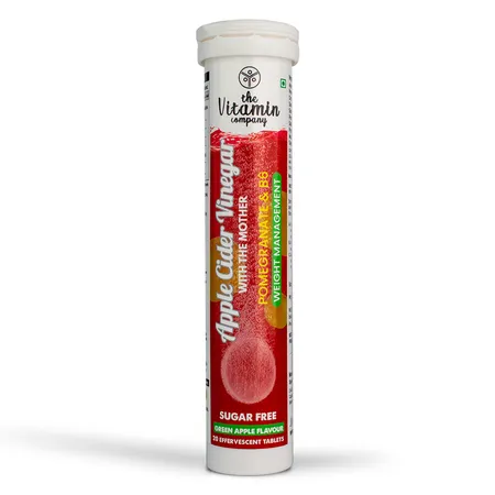 The Vitamin Company Apple Cider Vinegar with The Mother Sugar Free Green Apple Flavour, 20 Effervescent Tablet