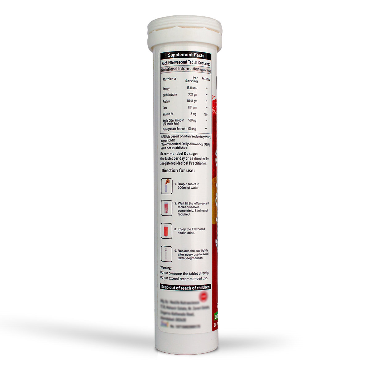 The Vitamin Company Apple Cider Vinegar with The Mother Sugar Free Green Apple Flavour, 20 Effervescent Tablet, Pack of 1 The Vitamin Company Apple Cider Vinegar with The Mother Sugar Free Green Apple Flavour, 20 Effervescent Tablet, Pack of 1