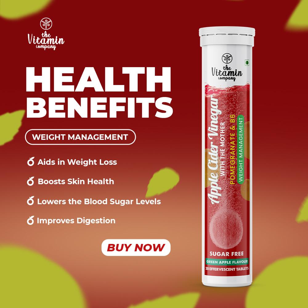 The Vitamin Company Apple Cider Vinegar with The Mother Sugar Free Green Apple Flavour, 20 Effervescent Tablet, Pack of 1 The Vitamin Company Apple Cider Vinegar with The Mother Sugar Free Green Apple Flavour, 20 Effervescent Tablet, Pack of 1