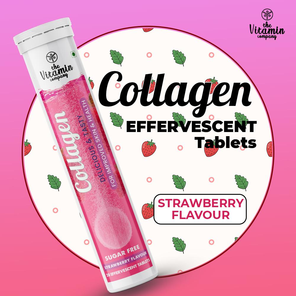 The Vitamin Company Collagen Sugar Free Strawberry Flavour, 20 Effervescent Tablet, Pack of 1 The Vitamin Company Collagen Sugar Free Strawberry Flavour, 20 Effervescent Tablet, Pack of 1