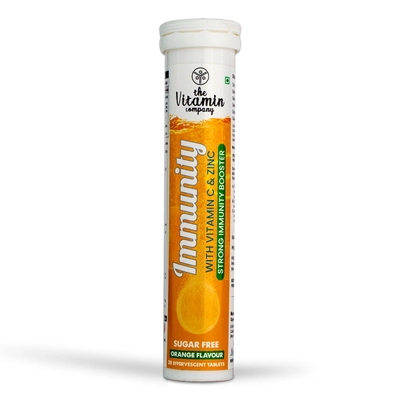 The Vitamin Company Immunity Vitamin C &amp; Zinc Sugar Free Orange Flavour, 20 Effervescent Tablet, Pack of 1