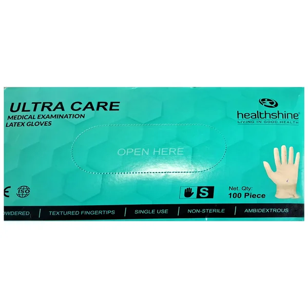 Healthshine Ultra Care Medical Examination Latex Gloves S, 100 Count, Pack of 1