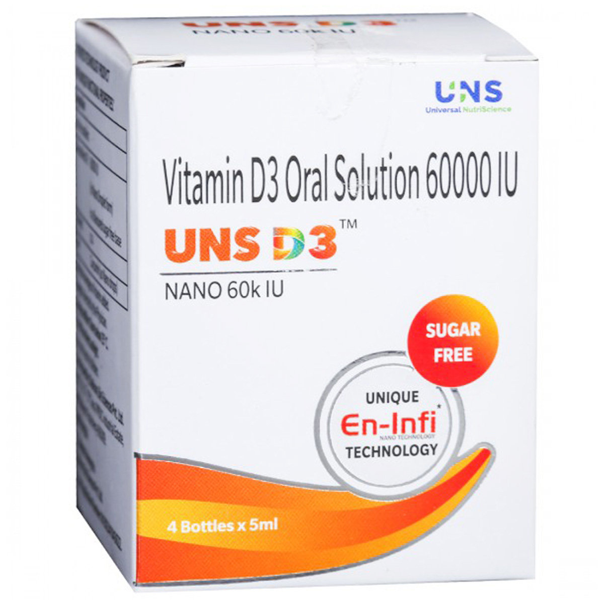 UNS D3 Nano 60K Sugar Free Solution 4X5 ml, Pack of 4 UNS D3 Nano 60K Sugar Free Solution 4X5 ml, Pack of 4