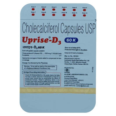 Uprise-D3 60K Softgel Capsule 12's, Pack of 12 SoftgelsS