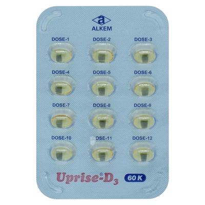 Uprise-D3 60K Softgel Capsule 12's, Pack of 12 SoftgelsS