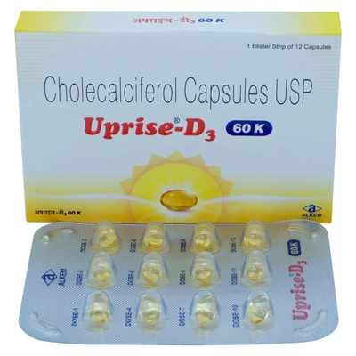 Uprise-D3 60K Softgel Capsule 12's, Pack of 12 SoftgelsS