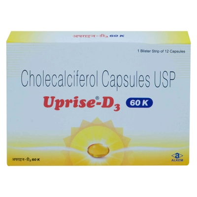 Uprise-D3 60K Softgel Capsule 12's, Pack of 12 SoftgelsS