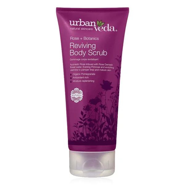 Urban Veda Reviving Body Scrub 200 ml | Rose, Rose Damask Flower Water, Primrose, Jasmine | Gentle Cleansing | Replenish, Moisturise, Restores | For Tired &amp; Mature Skin, Pack of 1