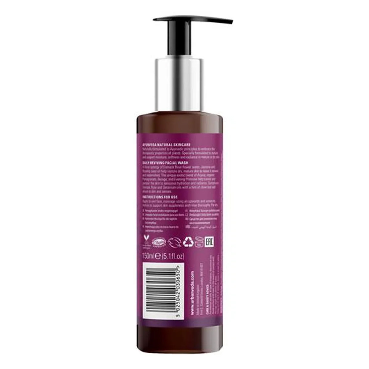 Urban Veda Daily Reviving Facial Wash 150 ml | Rose, Rose Damask Flower Water, Primrose, Jasmine | Clarigying & Replenishing | For Tired & Mature Skin, Pack of 1 Urban Veda Daily Reviving Facial Wash 150 ml | Rose, Rose Damask Flower Water, Primrose, Jasmine | Clarigying & Replenishing | For Tired & Mature Skin, Pack of 1