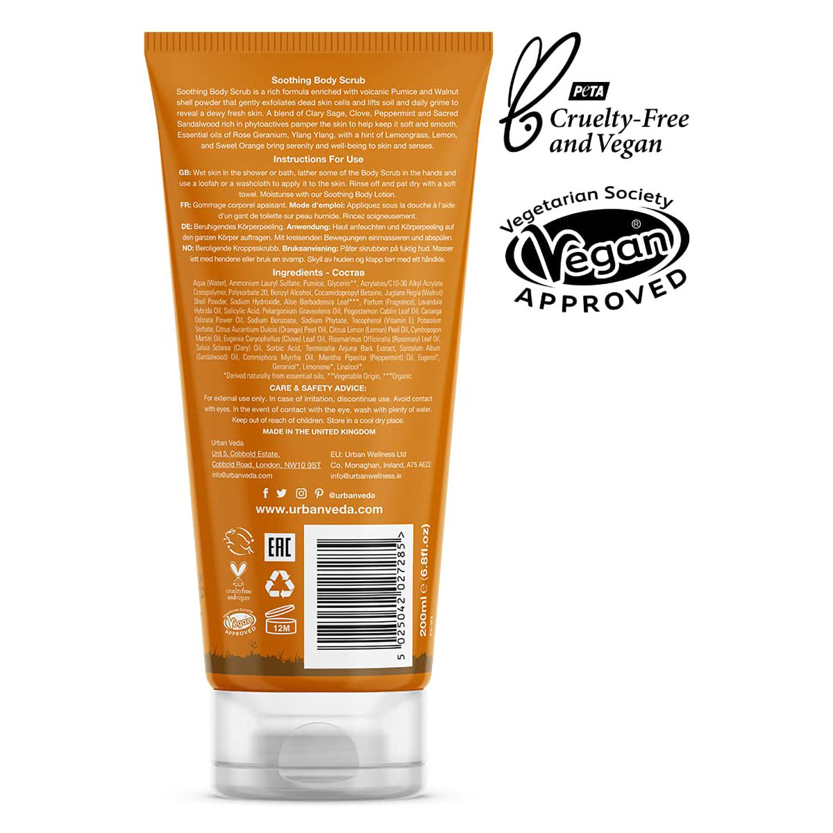 Urban Veda Soothing Sandalwood Body Scrub 200 ml | Sandalwood, Organic Aloe Vera & Ylang Ylang | Clarifies Skin With Clary Sage | Calm, Sooths Skin | For Destressed Skin, Pack of 1 Urban Veda Soothing Sandalwood Body Scrub 200 ml | Sandalwood, Organic Aloe Vera & Ylang Ylang | Clarifies Skin With Clary Sage | Calm, Sooths Skin | For Destressed Skin, Pack of 1