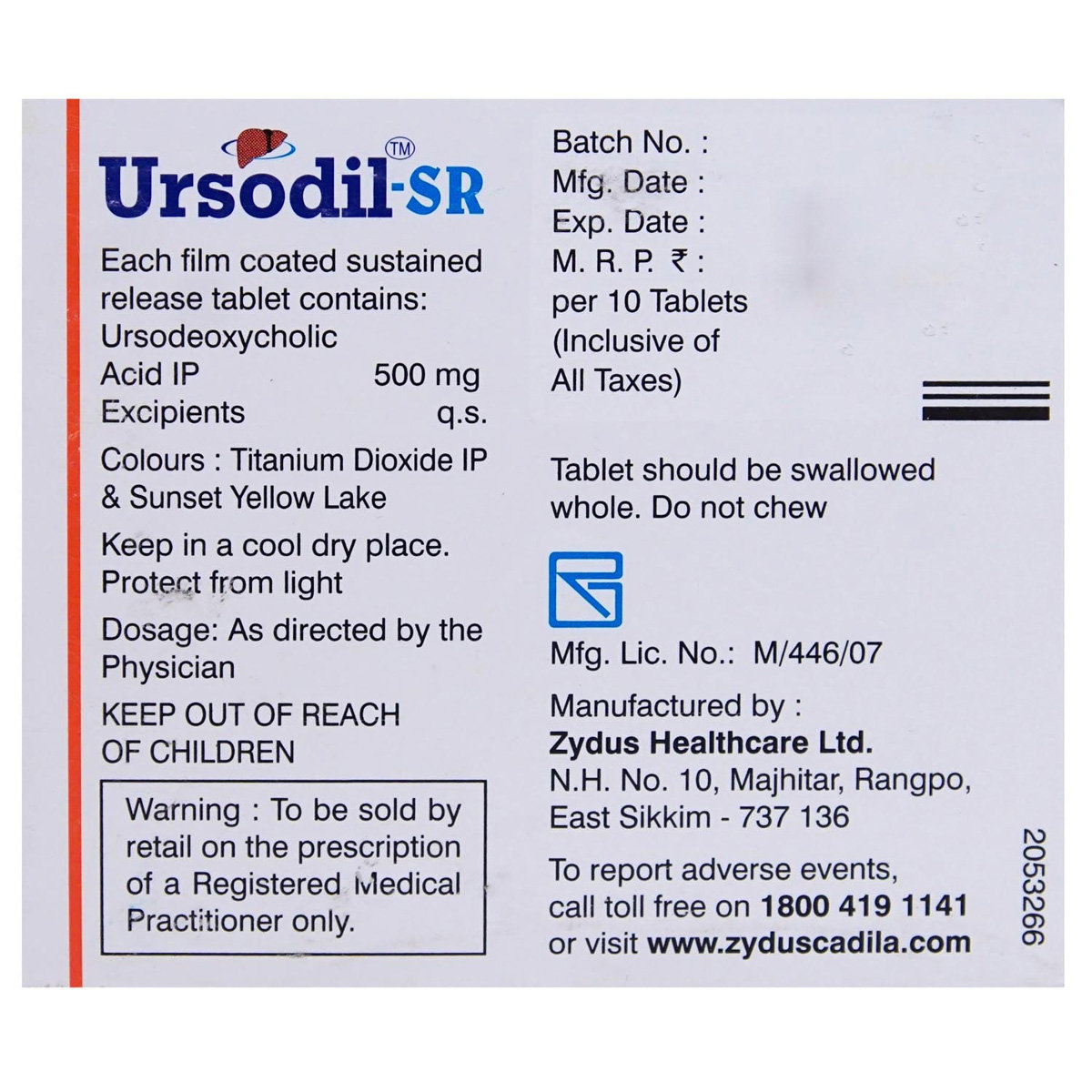 Ursodil-SR Tablet 10's, Pack of 10 TABLETS Ursodil-SR Tablet 10's, Pack of 10 TABLETS