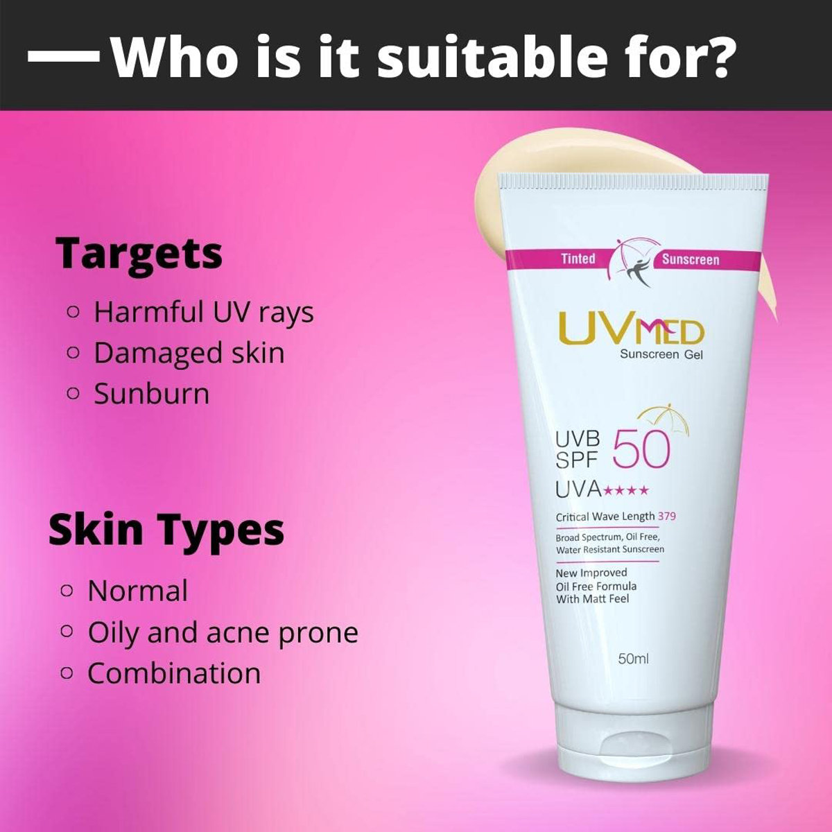 UVmed SPF 50 Sunscreen Gel, 50 ml, Pack of 1 UVmed SPF 50 Sunscreen Gel, 50 ml, Pack of 1