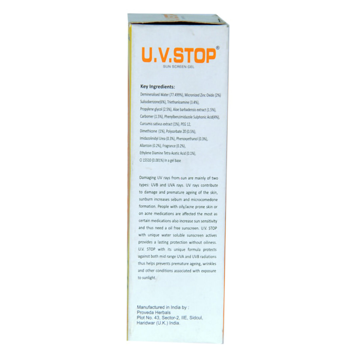U.V.Stop Spf 36+ Sunscreen Gel 100 gm, Pack of 1 U.V.Stop Spf 36+ Sunscreen Gel 100 gm, Pack of 1