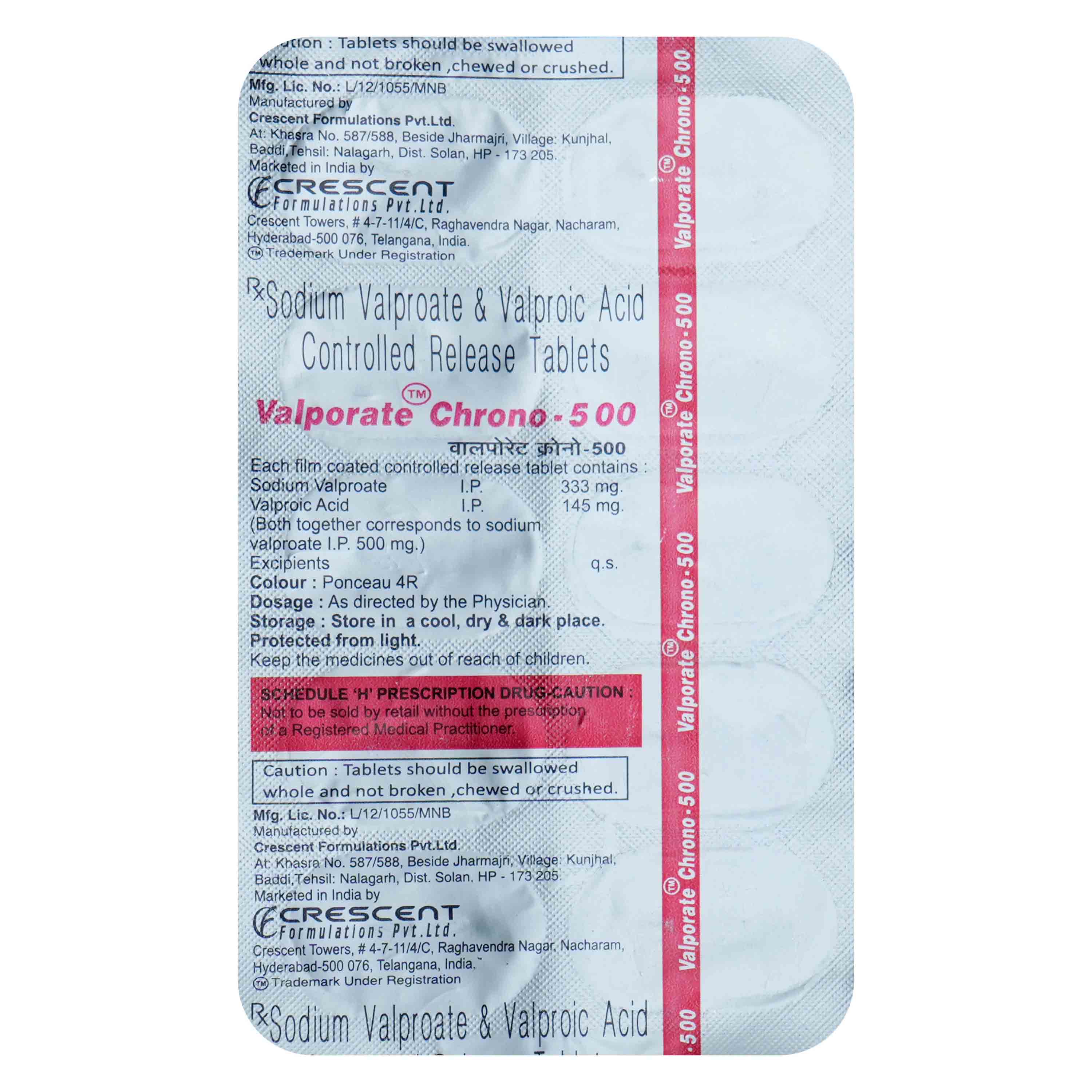 Valporate Chrono-500 Tablet 10's, Pack of 10 TABLETS Valporate Chrono-500 Tablet 10's, Pack of 10 TABLETS