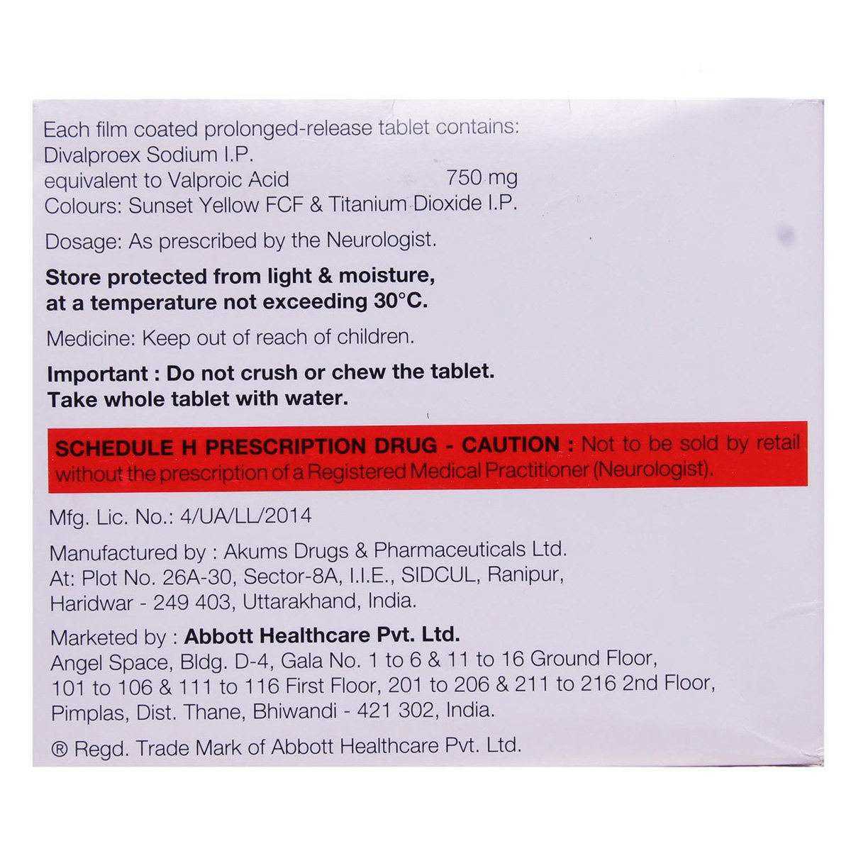 Valance OD 750 mg Tablet 15's, Pack of 15 TABLETS Valance OD 750 mg Tablet 15's, Pack of 15 TABLETS