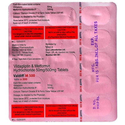 Valdiff-M 500 Tablet 15's, Pack of 15 TABLETS