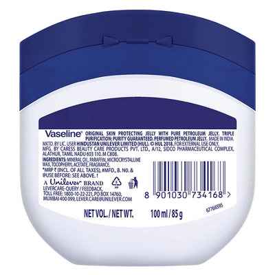 Vaseline Original Pure Skin Jelly 85 gm | Pure Petrolleum Jelly | Dryness Protection During Harsh Winter | Triple Purified | For Dull, Cracked &amp; Dry Skin, Pack of 1