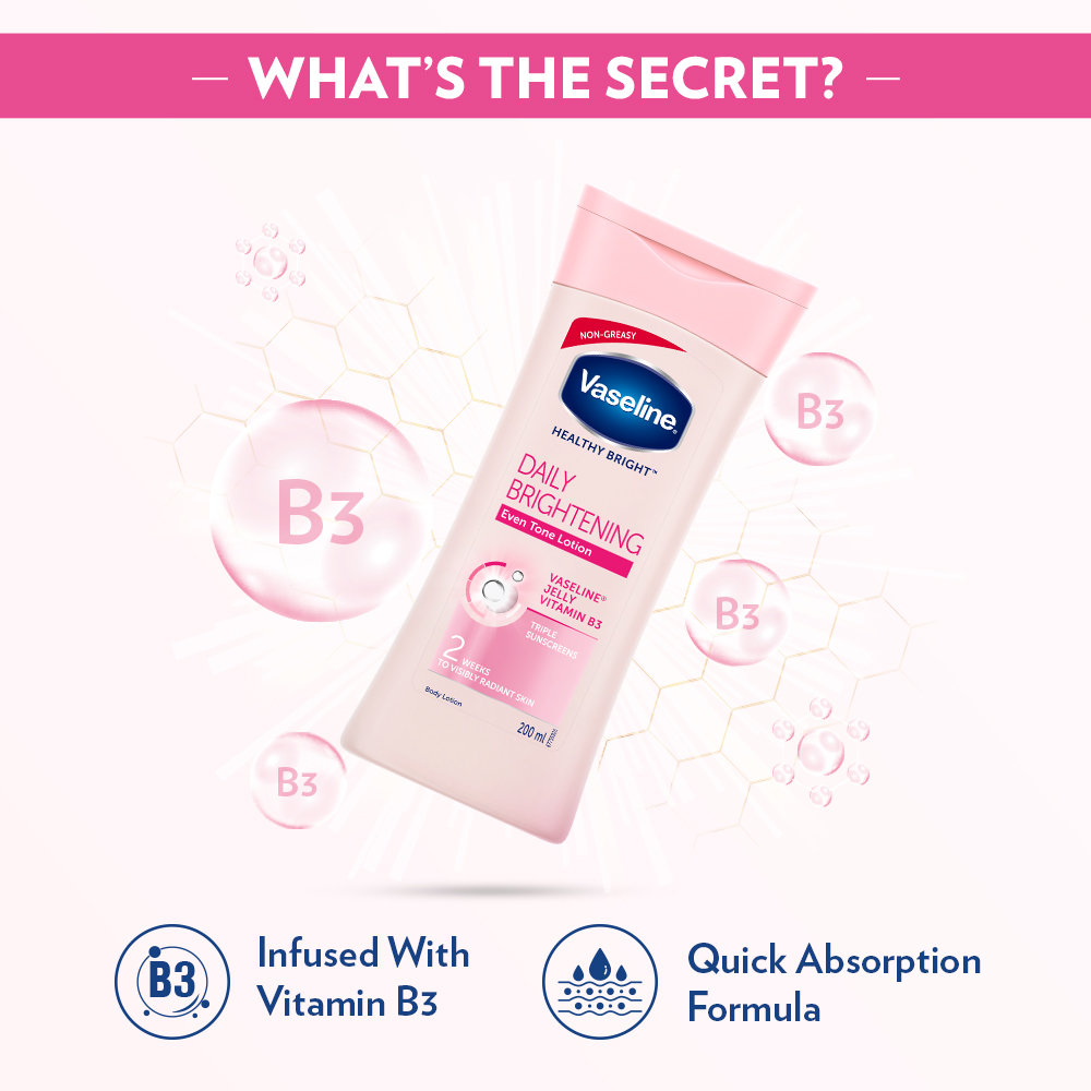 Vaseline Healthy Bright Daily Brightening Body Lotion 200 ml | With Vitamin B3 & Triple Sunscreens | Gives Radiant Looking Skin In 2 Weeks | Light & Non Greasy Formula, Pack of 1 Vaseline Healthy Bright Daily Brightening Body Lotion 200 ml | With Vitamin B3 & Triple Sunscreens | Gives Radiant Looking Skin In 2 Weeks | Light & Non Greasy Formula, Pack of 1