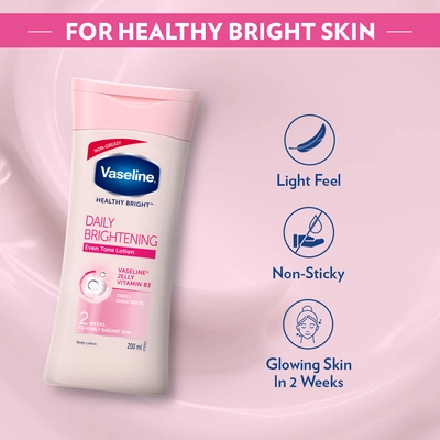 Vaseline Healthy Bright Daily Brightening Body Lotion 200 ml | With Vitamin B3 &amp; Triple Sunscreens | Gives Radiant Looking Skin In 2 Weeks | Light &amp; Non Greasy Formula, Pack of 1