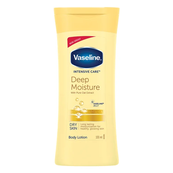 Vaseline Intensive Care Deep Moisture Body Lotion 100 ml | Long Lasting Moisturization Upto 48 Hrs | Non Greasy &amp; Fast Absorbing | For Dry Skin, Pack of 1