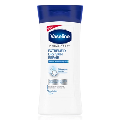 Vaseline Derma Care Intense Moisturizing Body Lotion 100 ml | With Barrier Repair Complex | Repairs &amp; Moisturises Dry Skin In 5 Days | For Extremly Dry Skin &amp; Sensitive Skin, Pack of 1