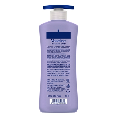 Vaseline Intensive Care Calming Lavender Body Lotion 400 ml | With Lavender Extract | Intense Moisturization | For Healthy Skin | Non Greasy &amp; Fast Absorbing, Pack of 1