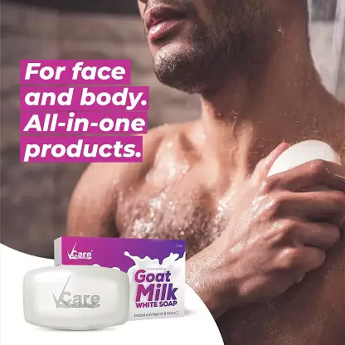 Vcare Goat Milk White Soap 125 gm | Enriched With Argan Oil & Vitamin C | Gentle & Deep Cleansing | Hydrates, Nourishes & Moisturises | For Men & Women | For All Skin Type, Pack of 1 Vcare Goat Milk White Soap 125 gm | Enriched With Argan Oil & Vitamin C | Gentle & Deep Cleansing | Hydrates, Nourishes & Moisturises | For Men & Women | For All Skin Type, Pack of 1