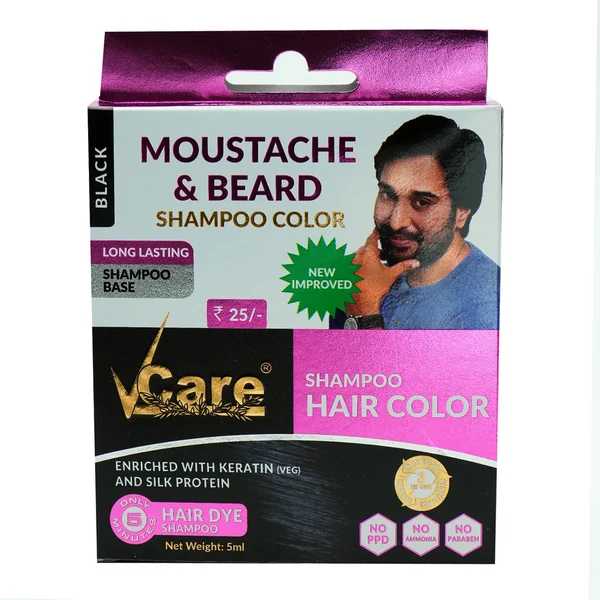 Vcare Moustache & Beard Black Color Shampoo, 5 ml