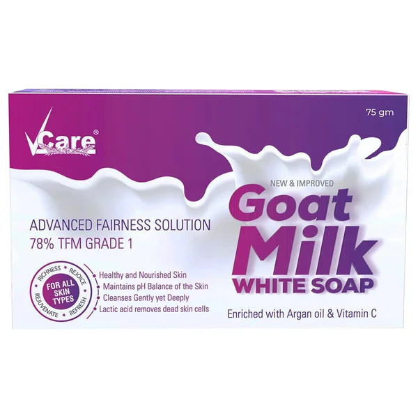 Vcare Goat Milk White Soap 75 gm | Enriched With Argan Oil & Vitamin C | Gentle & Deep Cleansing | Hydrates, Nourishes & Moisturises | For Men & Women | For All Skin Type