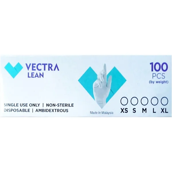 Vectra Lean P/F Latex Gloves Large, 100 Count, Pack of 100