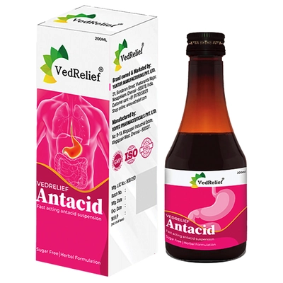 Vedrelief Antacid Sugar Free Suspension, 200 ml, Pack of 1