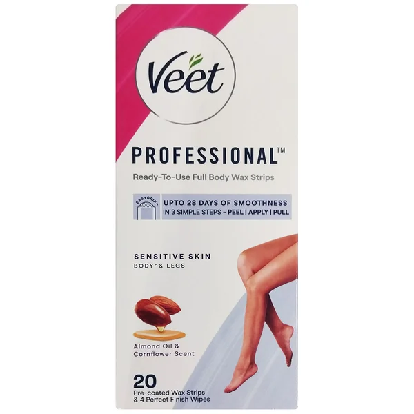 Veet Professional Almond Oil & Cornflower Wax Strip, 20 Count | For Sensitiveskin
