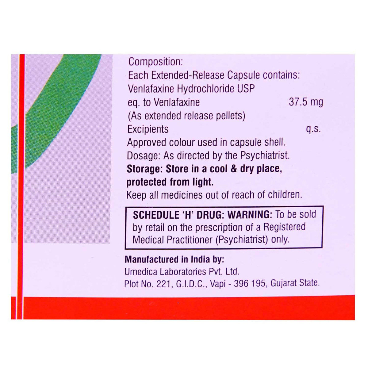 VENLA XR 37.5MG CAPSULE, Pack of 10 CAPSULES VENLA XR 37.5MG CAPSULE, Pack of 10 CAPSULES