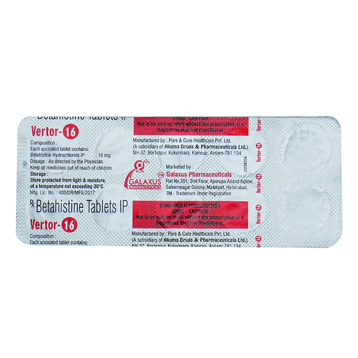 Vertor -16mg Tablet 10's, Pack of 10 TabletS Vertor -16mg Tablet 10's, Pack of 10 TabletS